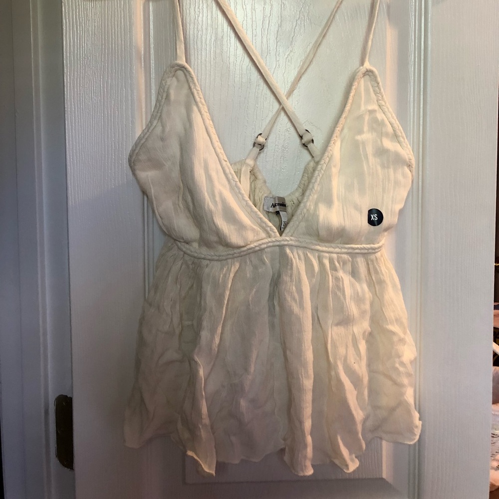 Ivory boho cross back cropped tank top